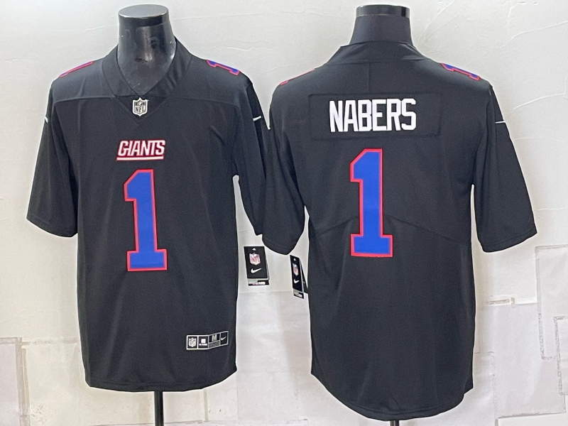 Men's New York Giants Malik Nabers #1 Black Fashion Game Jersey