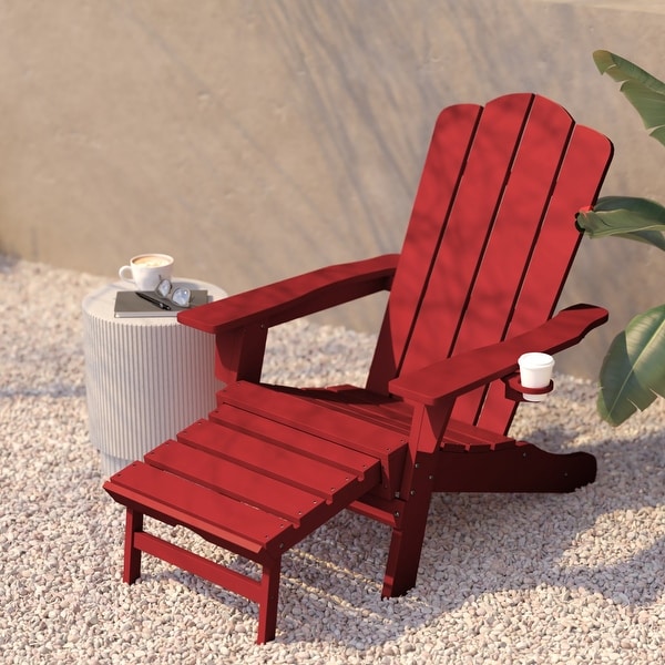 Commercial AllWeather Adirondack Chair with Pullout Ottoman and Cupholder