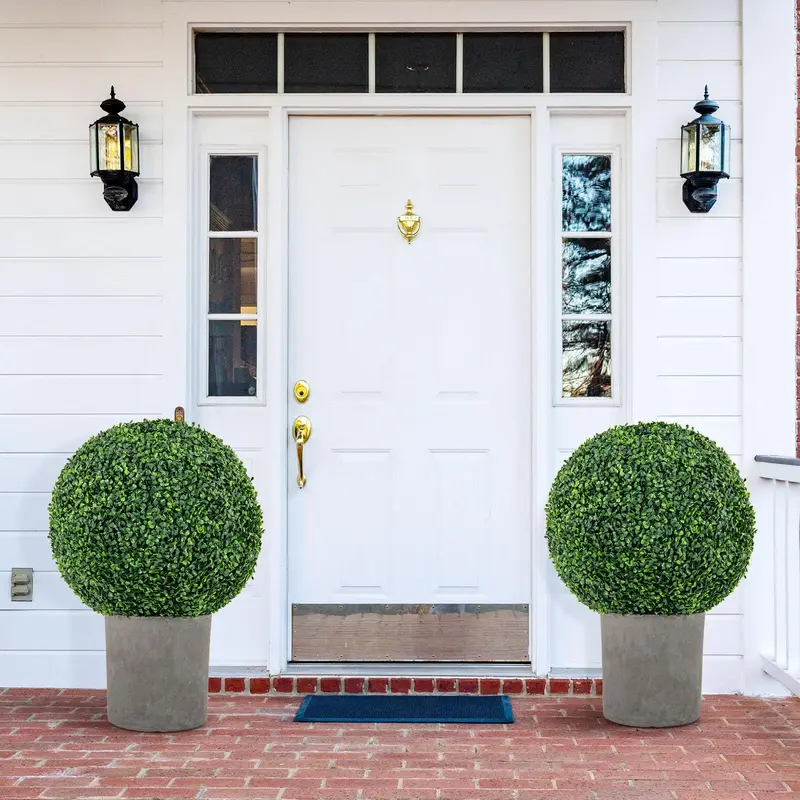 Two 20-Inch Artificial Boxwood Topiary Balls – UV-Resistant Outdoor Faux Plants