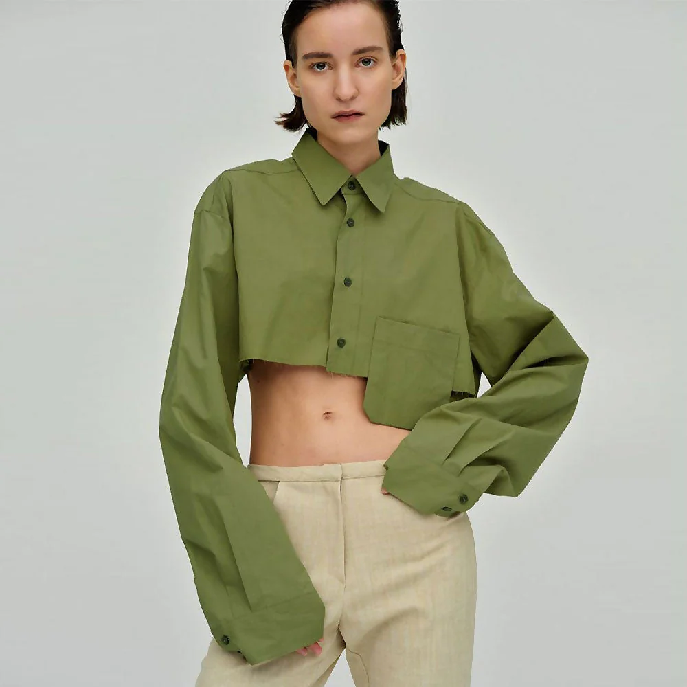 Pointed Collar Cropped ShirtClistos