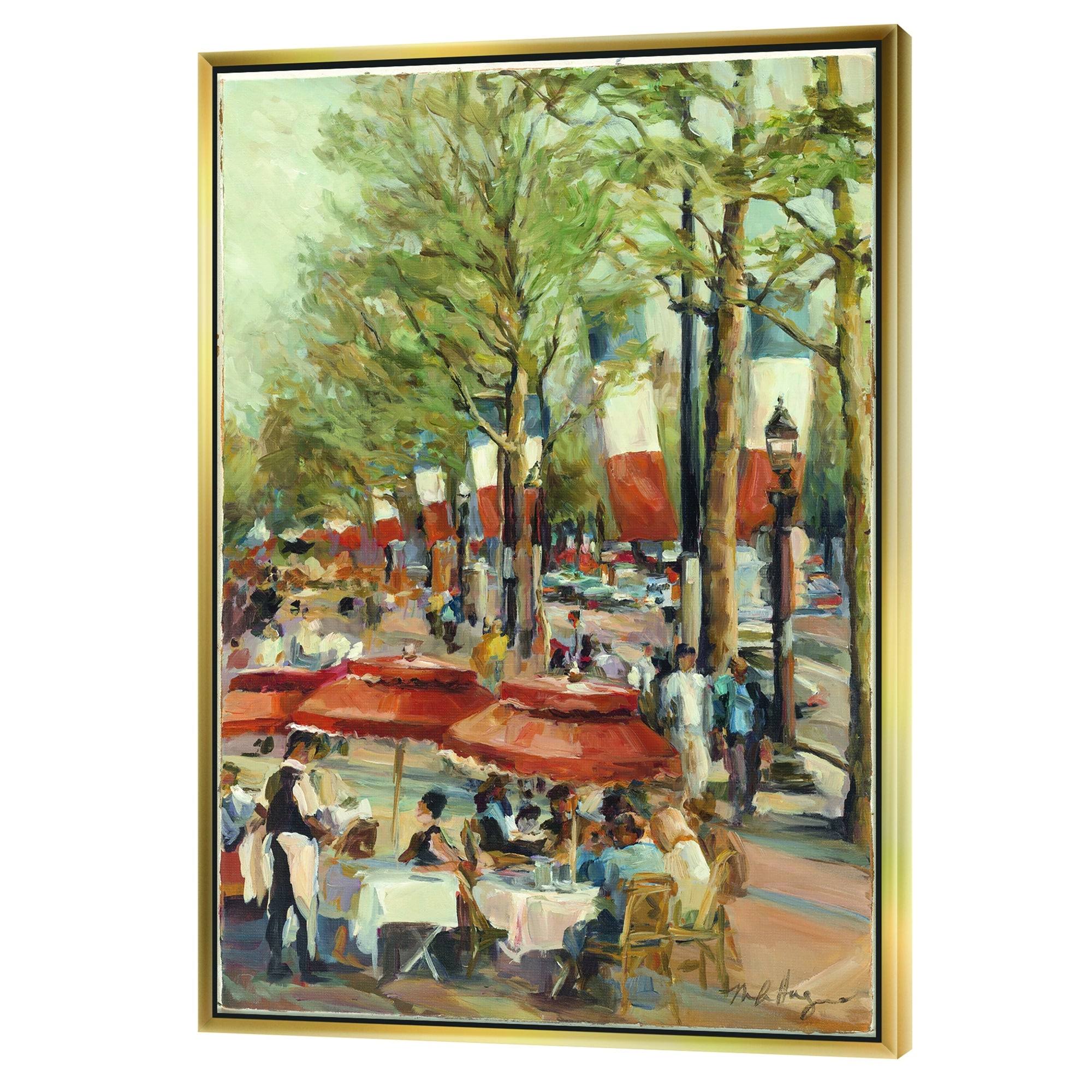Designart &Lunch on The Champs Elysees Paris& French Country Framed Canvas - Green - 34 in. Wide x 44 in. High - White