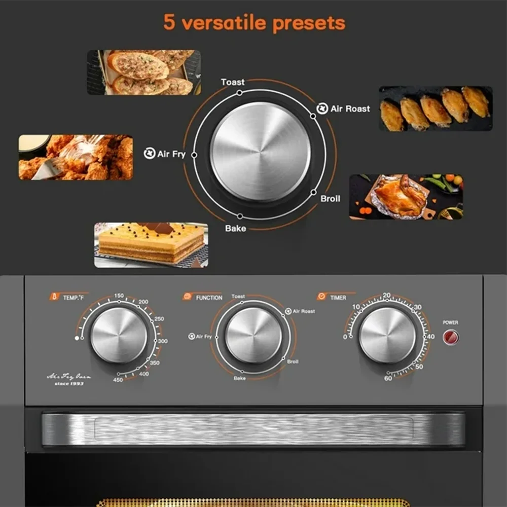 20QT Large Air Fryer Oven Toaster Combo, 1300W Powerful Oil-less Breakfast Station Cooker Black