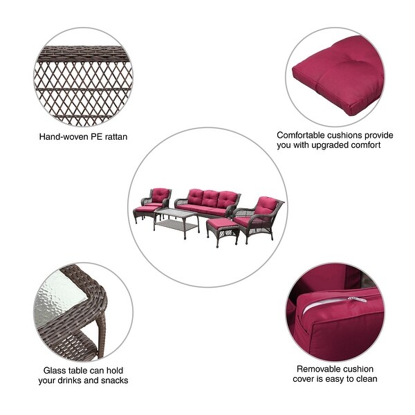 6piece Resin Wicker Patio Furniture Conversation Set with High Back