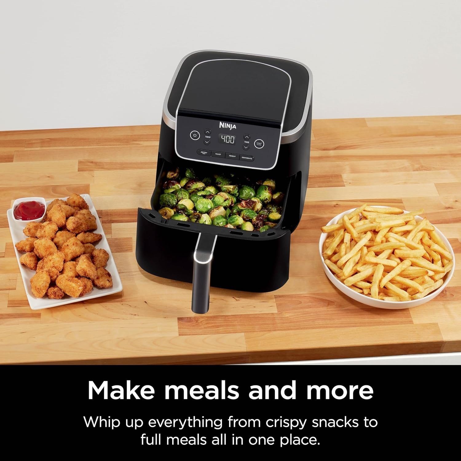 Air Fryer with Air Crisp | 5 QT Capacity fits up to 4lbs of Fries | 4-in-1 Pro Air Fry, Roast, Reheat, Dehydrate | 400°F Max Temp | 1750 Watts | W/Nonstick Basket & Crisper Plate