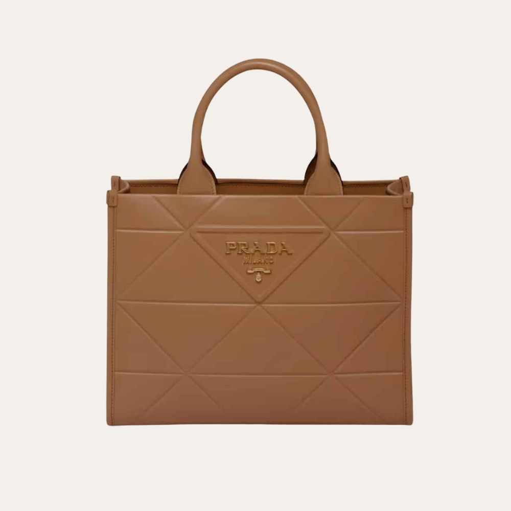 Prada Small Symbole Bag With Topstitching Caramel 11 Inches 1Ba379 Ask F03Oe V Oco