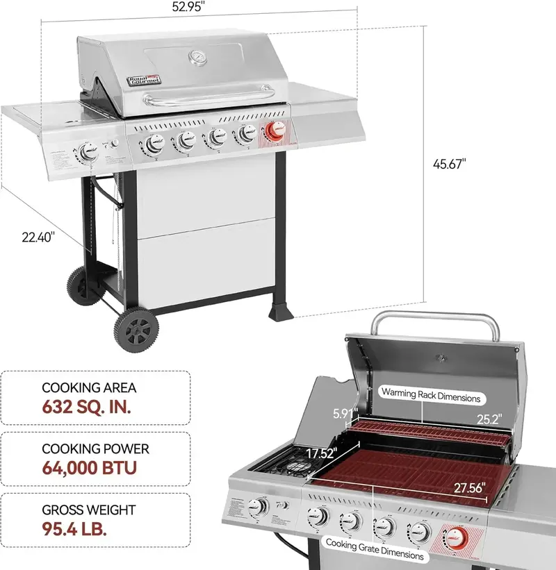 Royal Gourmet GA5401T 5-Burner Propane Grill – Sear Station, Side Burner, Stainless Steel Build