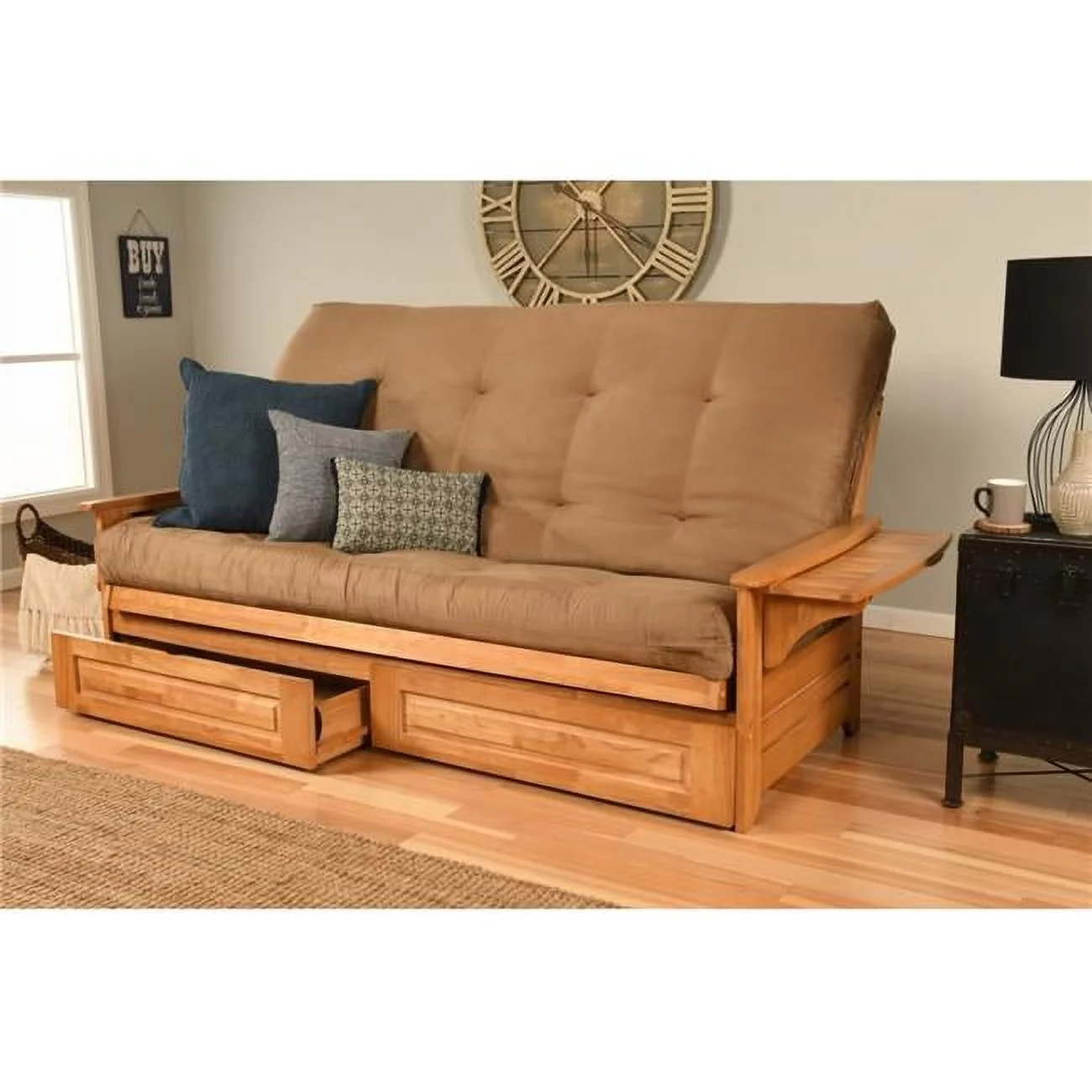 Kodiak Furniture Phoenix Futon with Suede Peat Fabric Mattress in Tan/Butternut