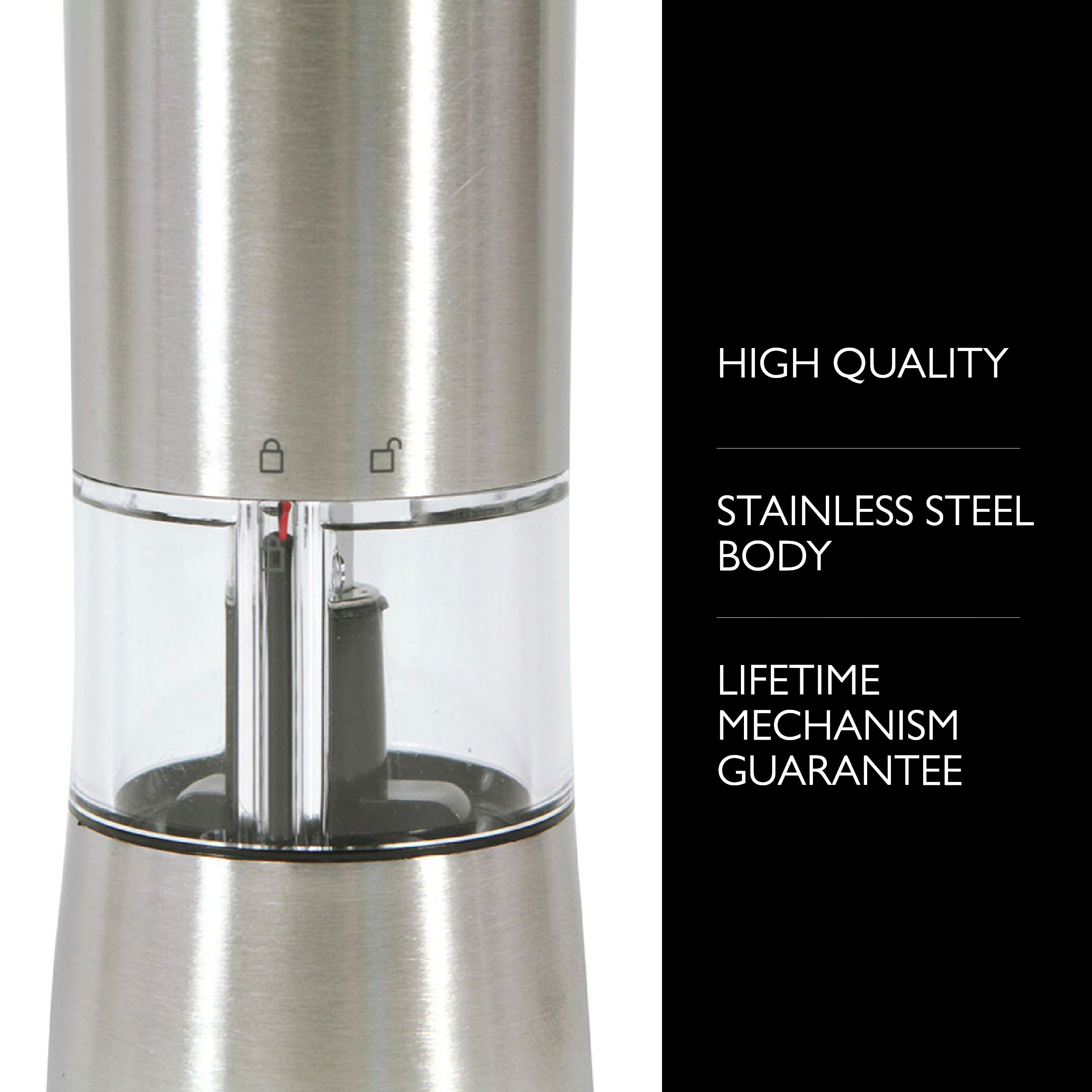 Cole and Mason Hampstead Precision+ Electric Refillable Pepper Mill Grinder, Silver