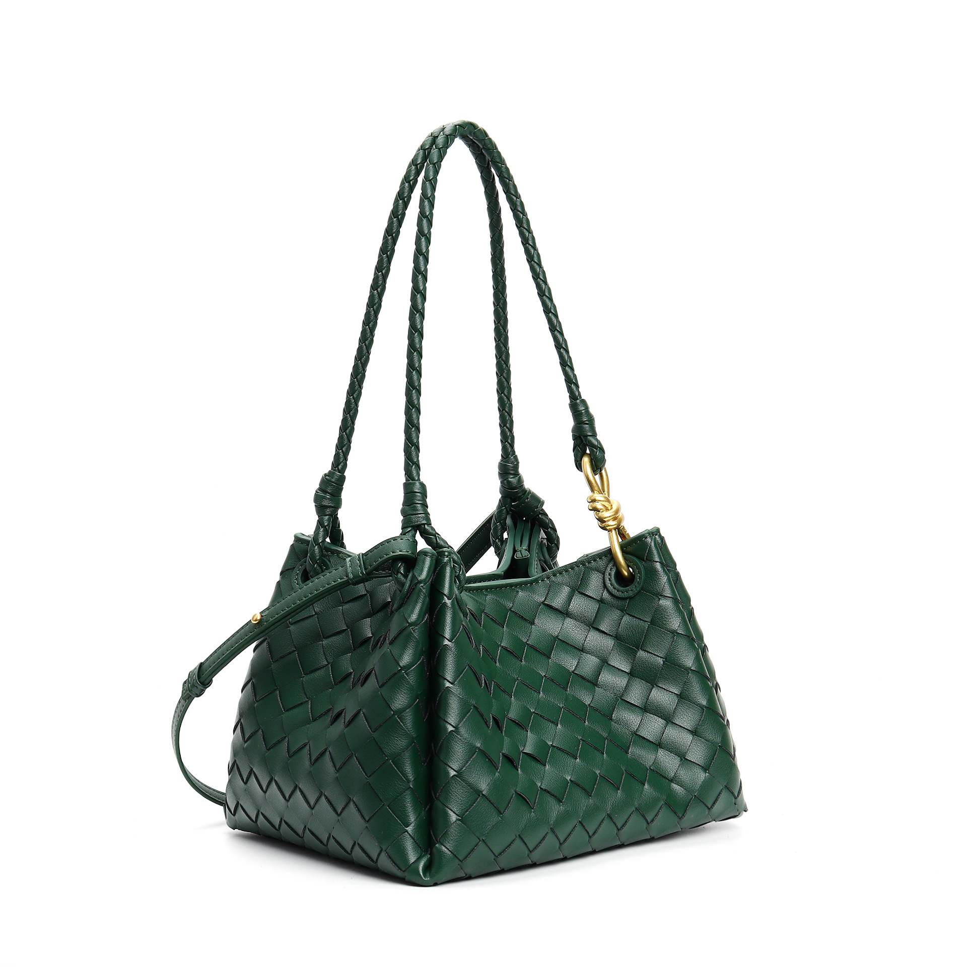 Emerald Green Woven Leather Hobo Bag