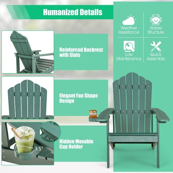 Costway Patio HIPS Adirondack Chair with Cup Holder Weather Resistant