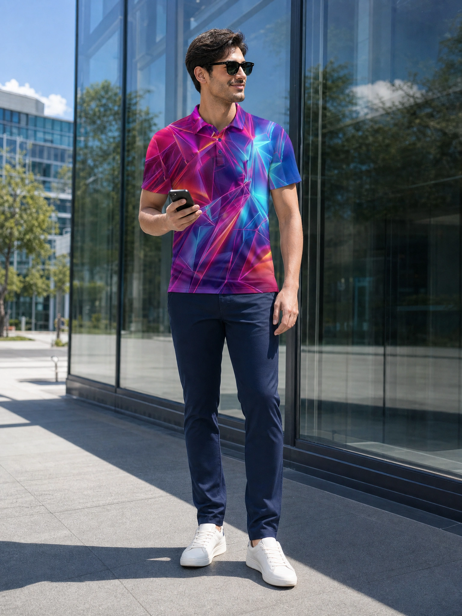Moisture Wicking Golf Polo 3D Gradient Color Abstract Geometry Polo