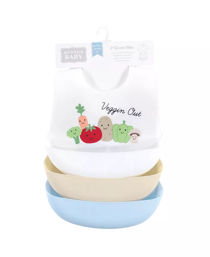 Hudson Baby Infant Boy Silicone Bibs 3pk, Veggies, One Size