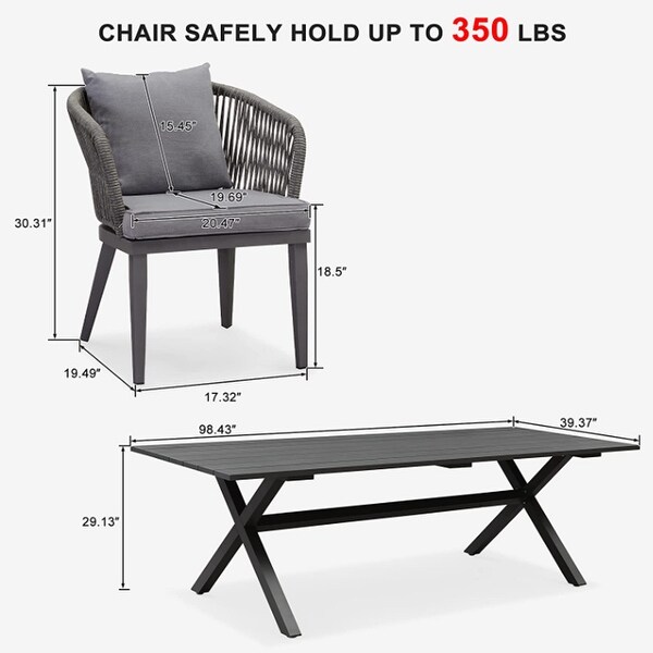 PURPLE LEAF 711 Patio Dining Set,Aluminum Frame Table,Wicker Chairs