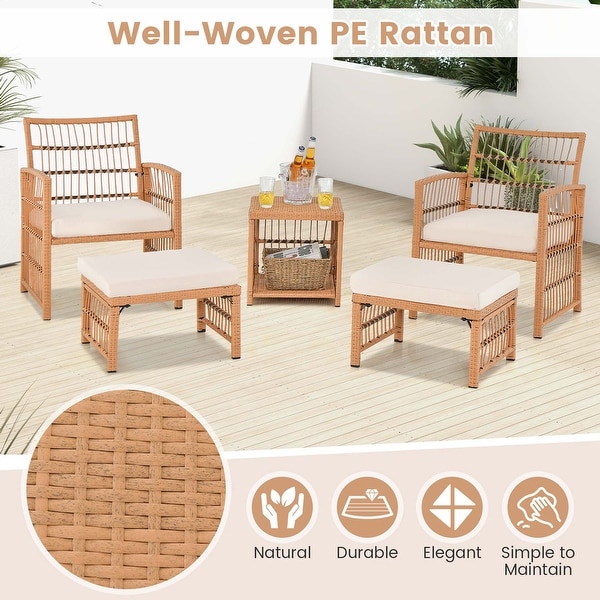 Costway 5 Piece Patio Rattan Wicker Conversation Set with 2Tier