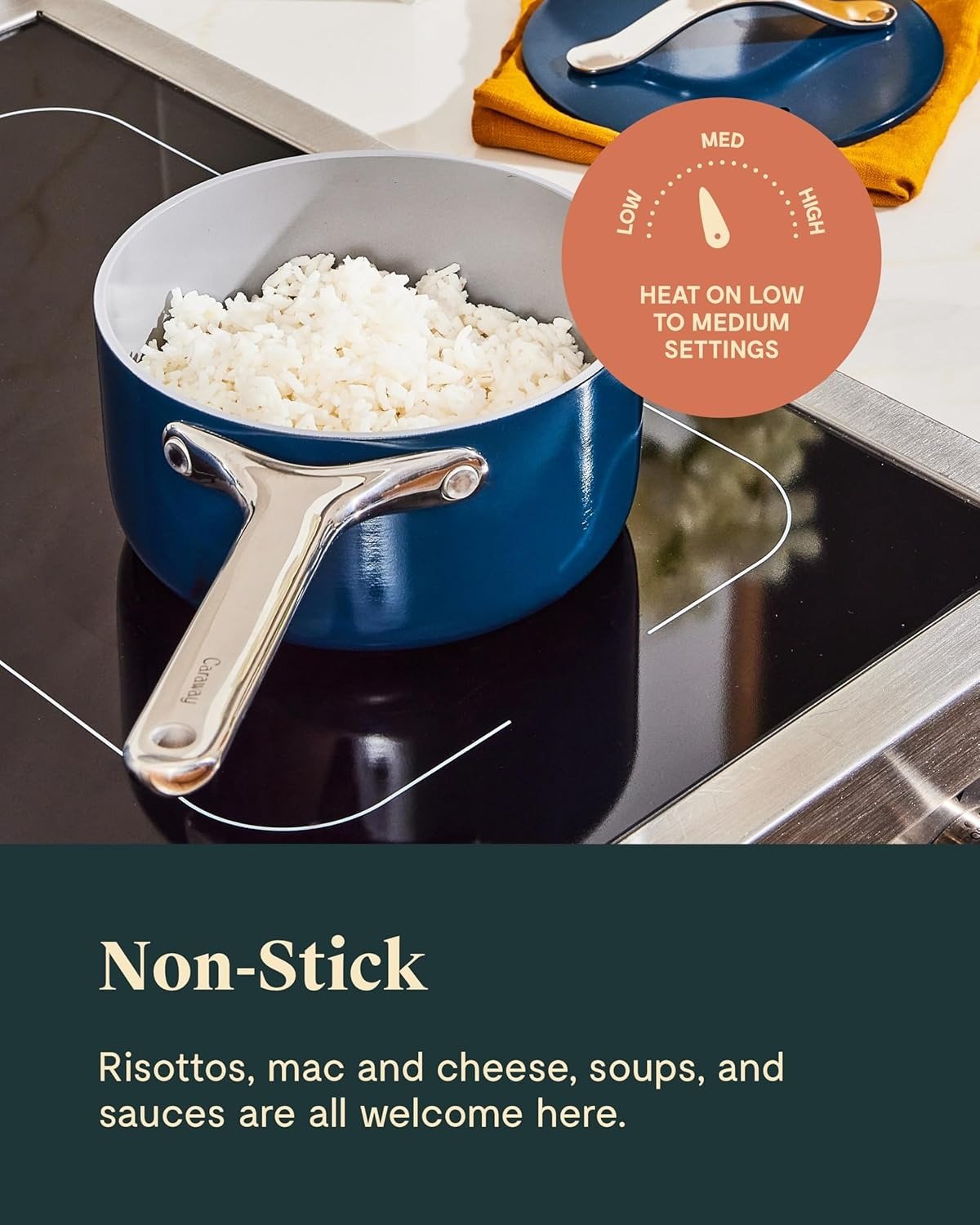 3 Qt Nonstick Ceramic Sauce Pan with Lid Cream All Stovetop Compatible Oven Safe