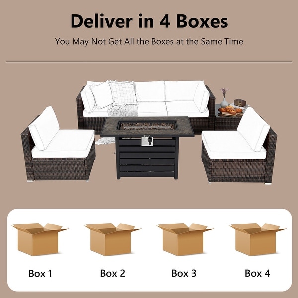 Gymax 7PCS Patio Rattan Furniture Set 42'' Fire Pit Table w/ Cover