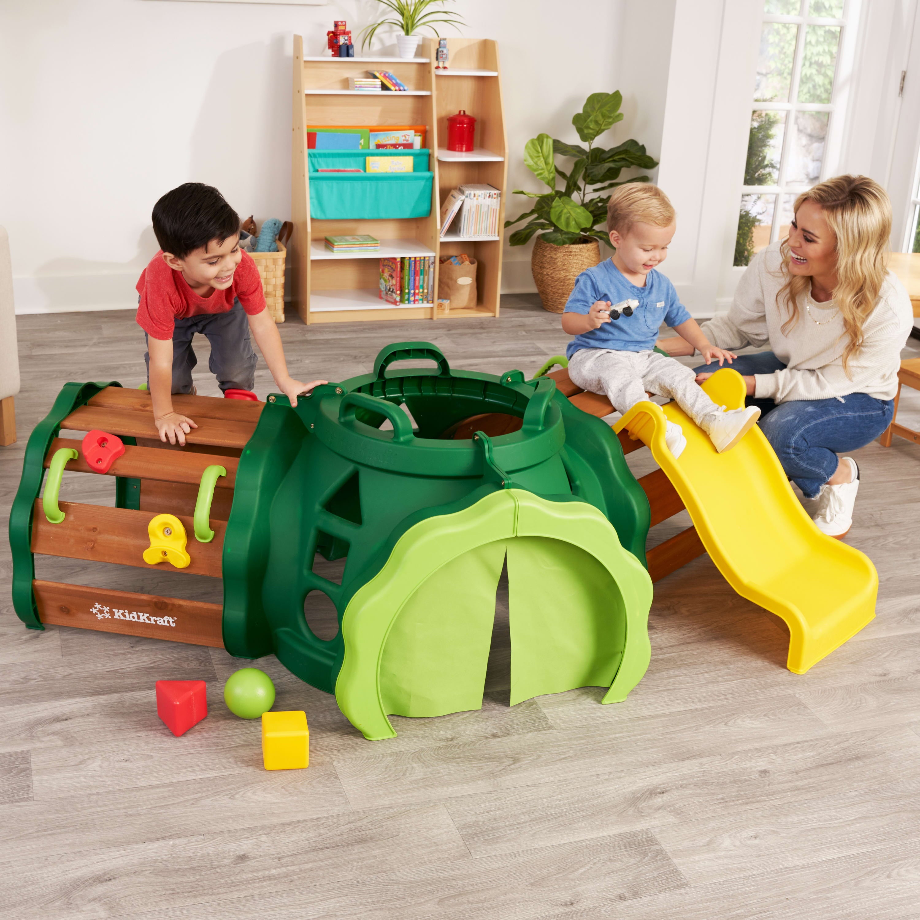 KidKraft Hideout Hollow Toddler Climber with Slide, Shapes and Peek-a-Book Flap