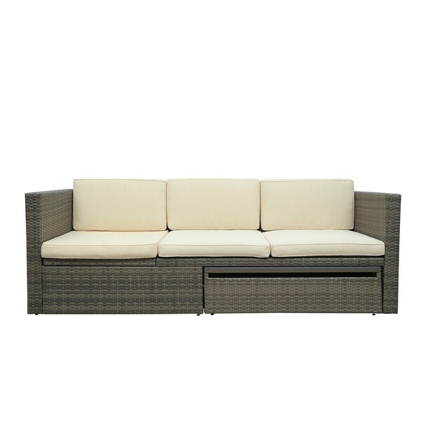 5Piece Patio Wicker Sofa with Adustable Backrest,Cushions,Ottomans and Lift Top Coffee Table