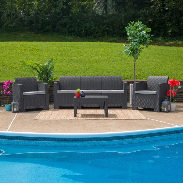 Faux Rattan Sofa with AllWeather Cushions