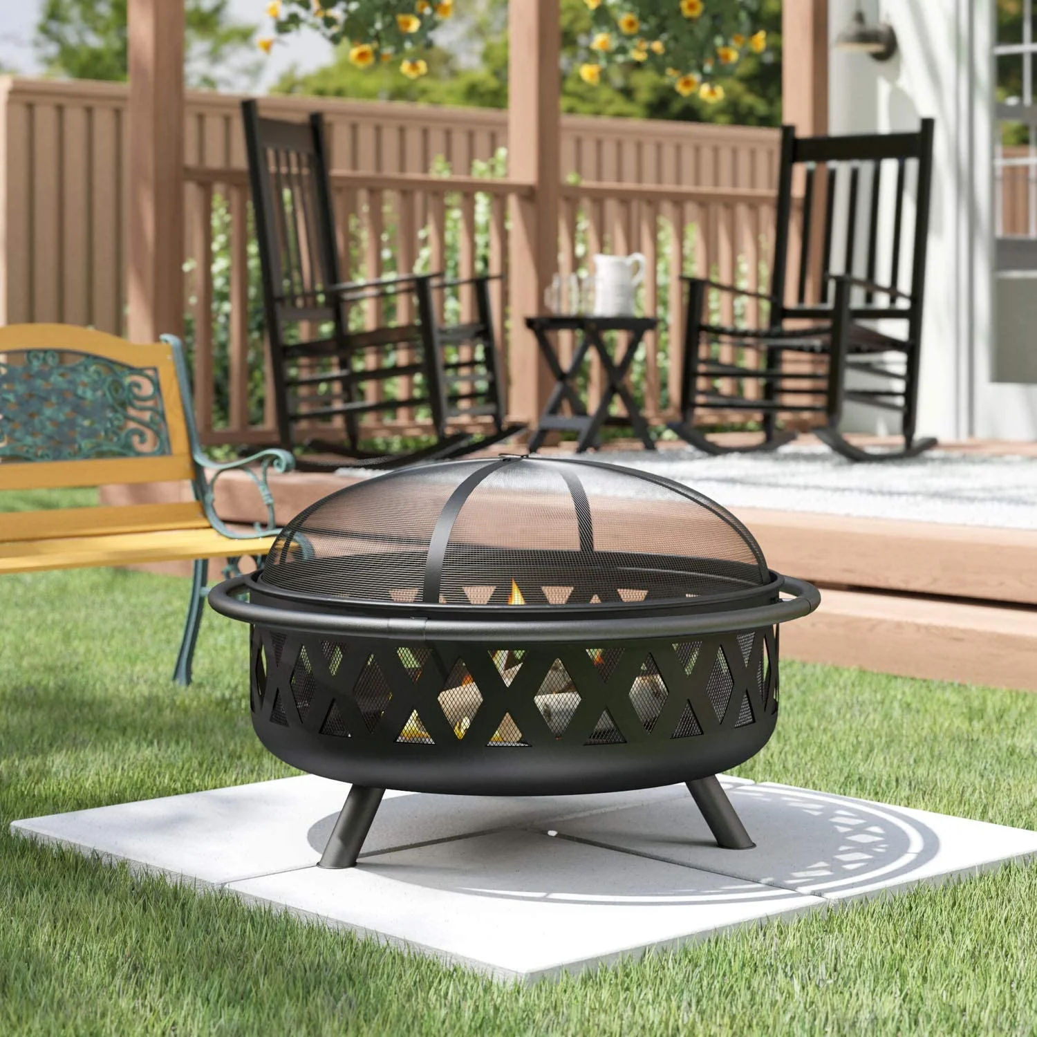 Alyvia Wood Burning Solid Irone Made Bonfire Pit & Grill Pit