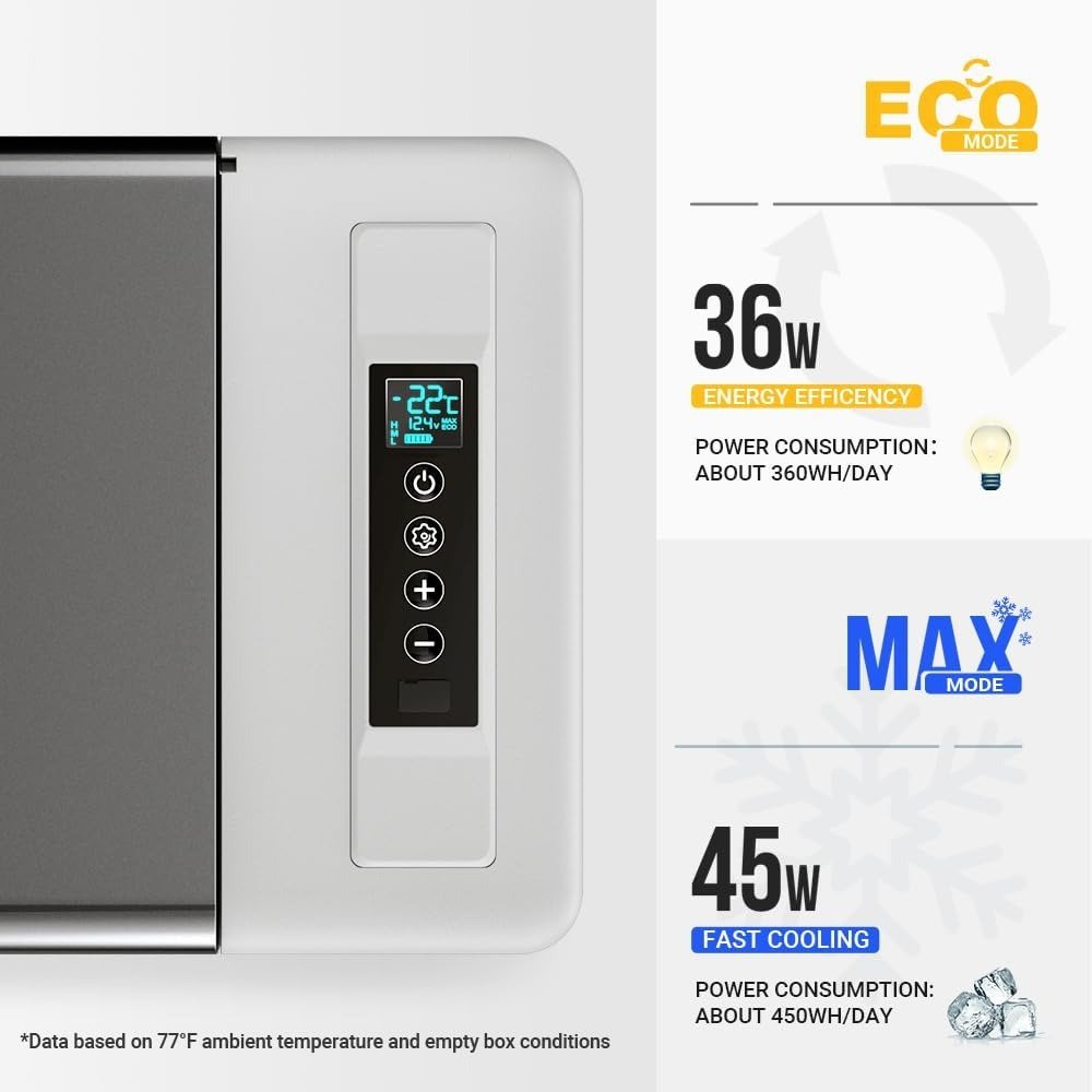 23 Quart Portable Refrigerator Freezer with Insulated Cover 12V/24V DC & 110-240V AC Compressor Cooler Grey