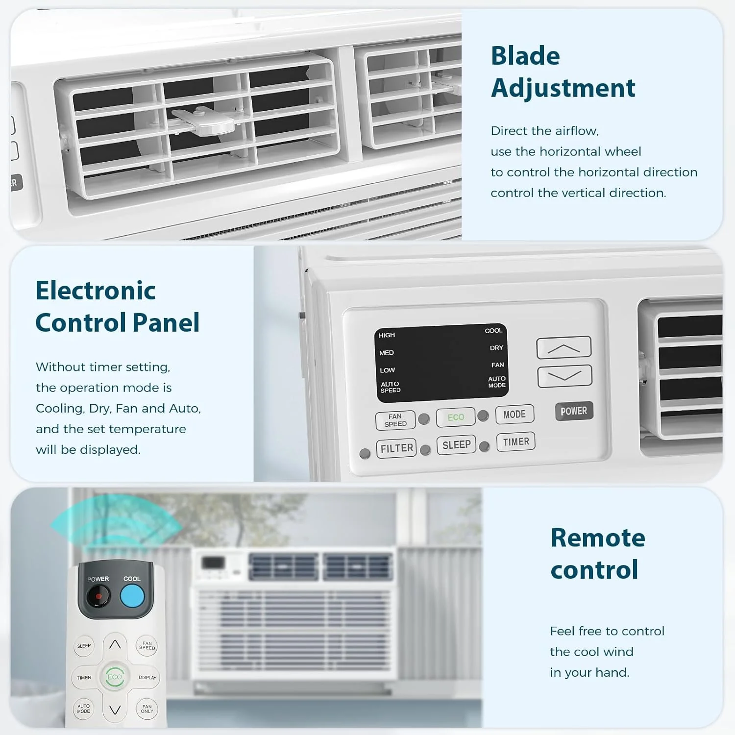 Window Air Conditioner, 8000BTU, 24H Timer, Remote Control A8502W