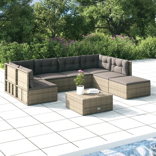 vidaXL Patio Furniture Set Patio Lounge Set with Cushions Gray Poly Rattan