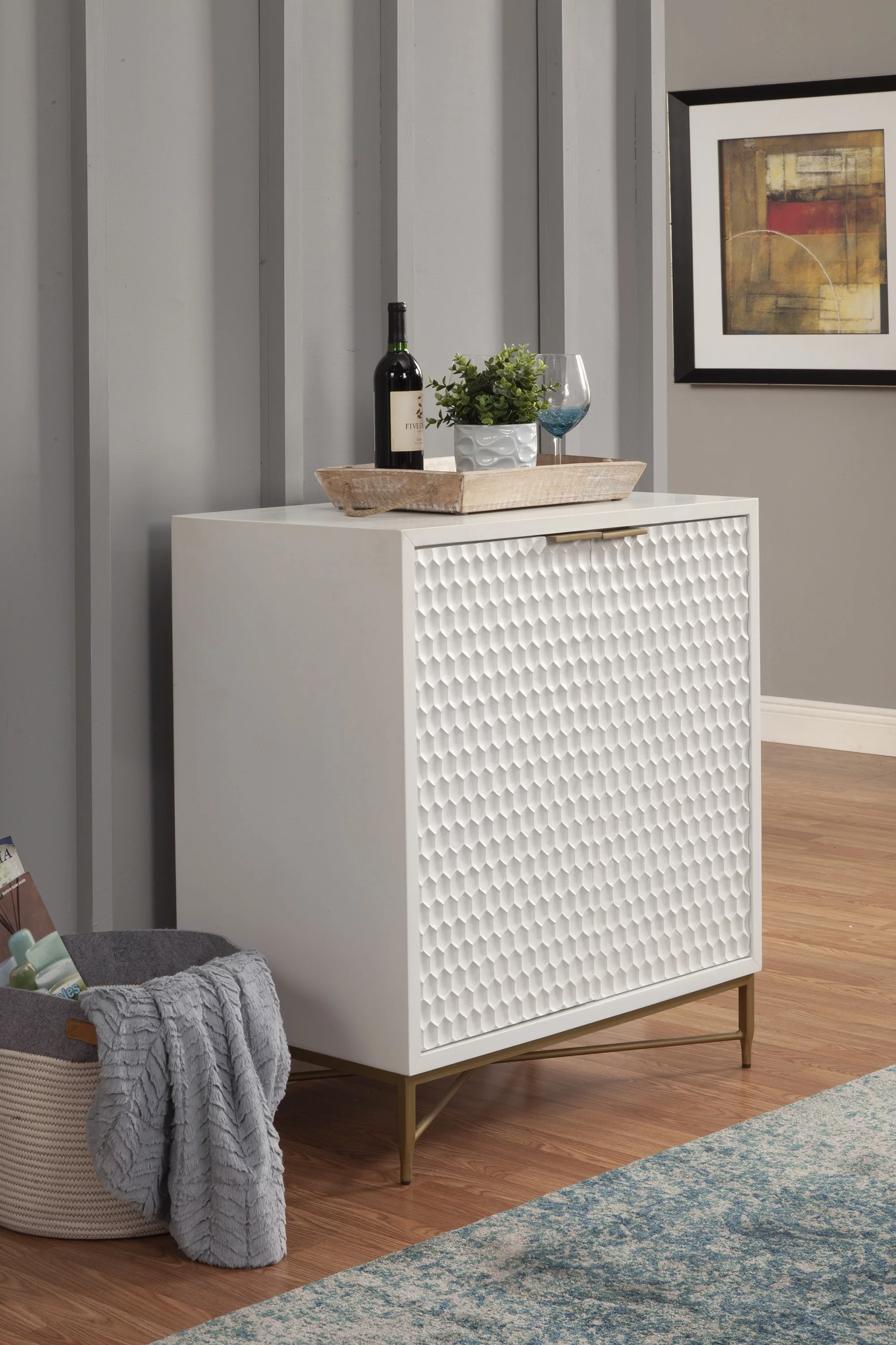 Origins by Alpine White Pearl Wood Bar Cabinet in White