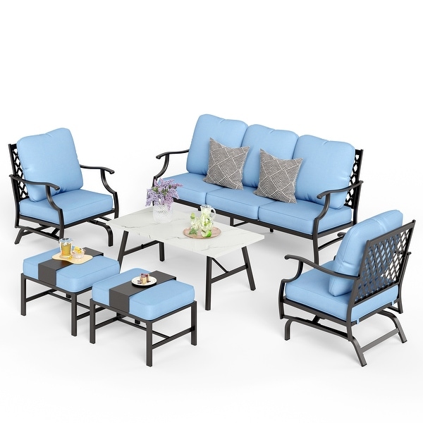 MAISON ARTS 6/7Piece Patio Conversation Sets,Sofa Set with 2/4 x Single Chairs,1 x 3seater Sofa and Coffee Table/Ottomans