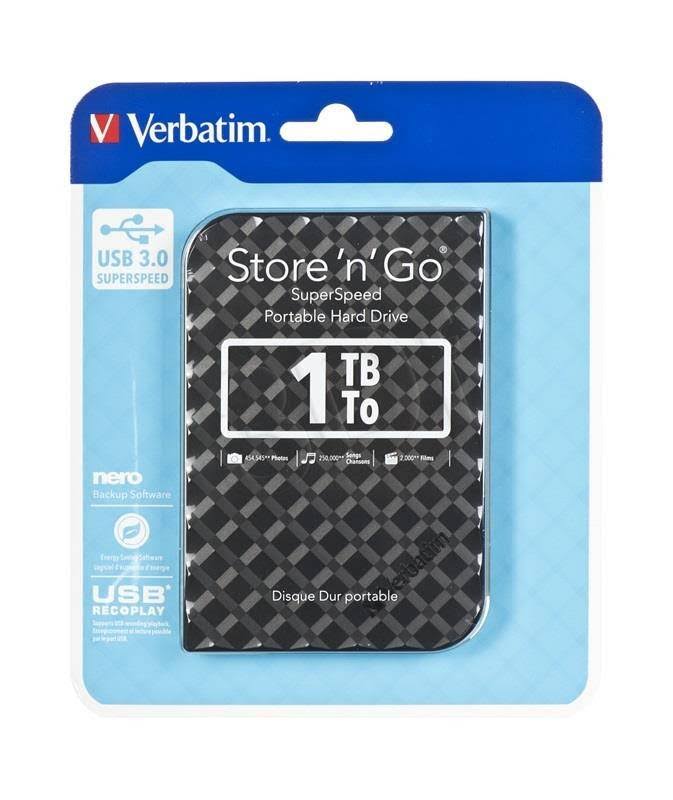 Verbatim Store &n& Go USB 3.0 Hard Drive 1TB Black 53194