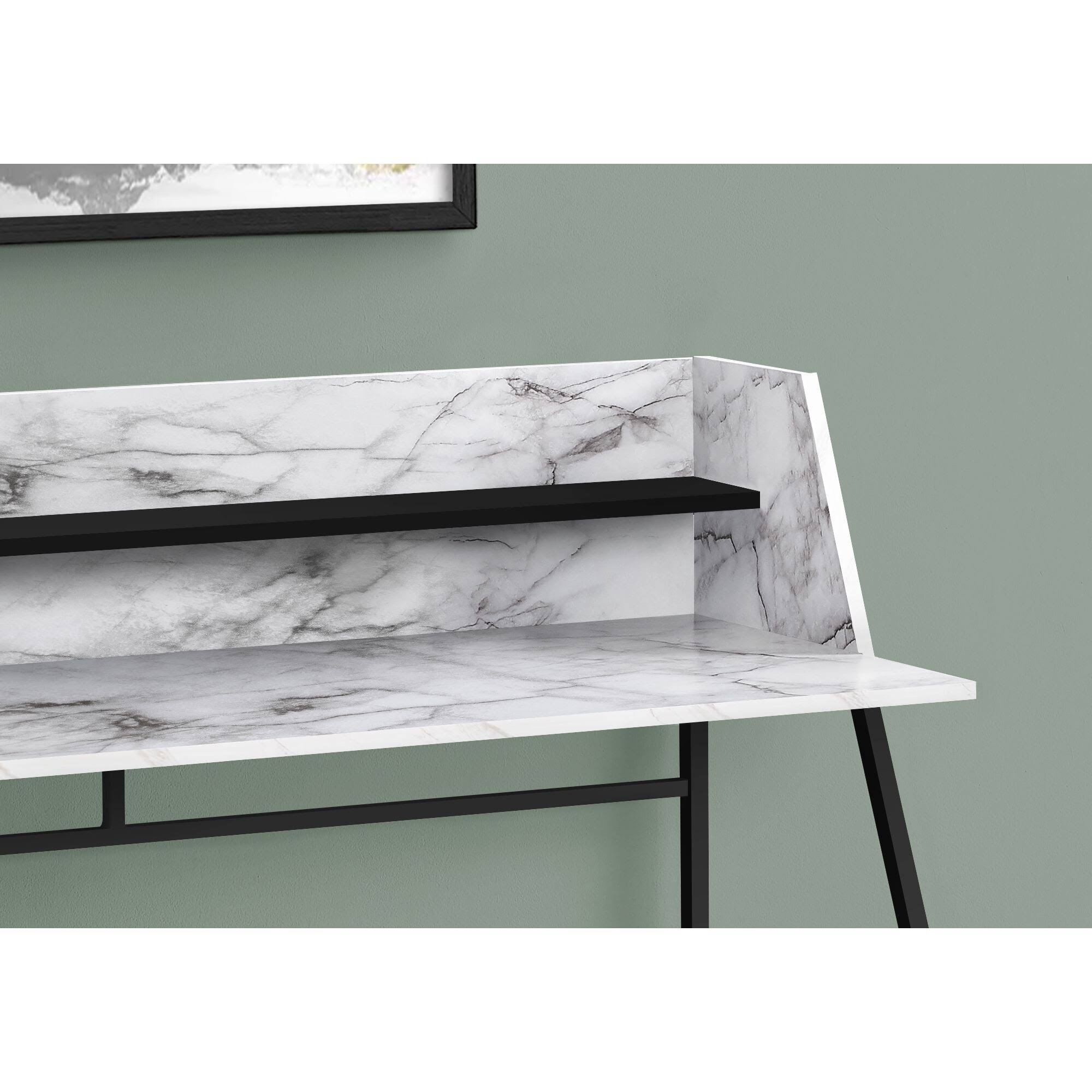 Monarch Computer Desk - 48x22L / White Marble-Look / Black Metal