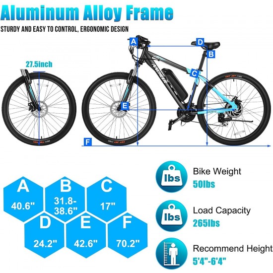 350/500W Electric Bike 27.5” Adults Electric Commuter Bike/Electric Mountain Bike, 36/48V Ebike with Removable 10/10.4Ah Battery, Professional 21/24 Speed Gears