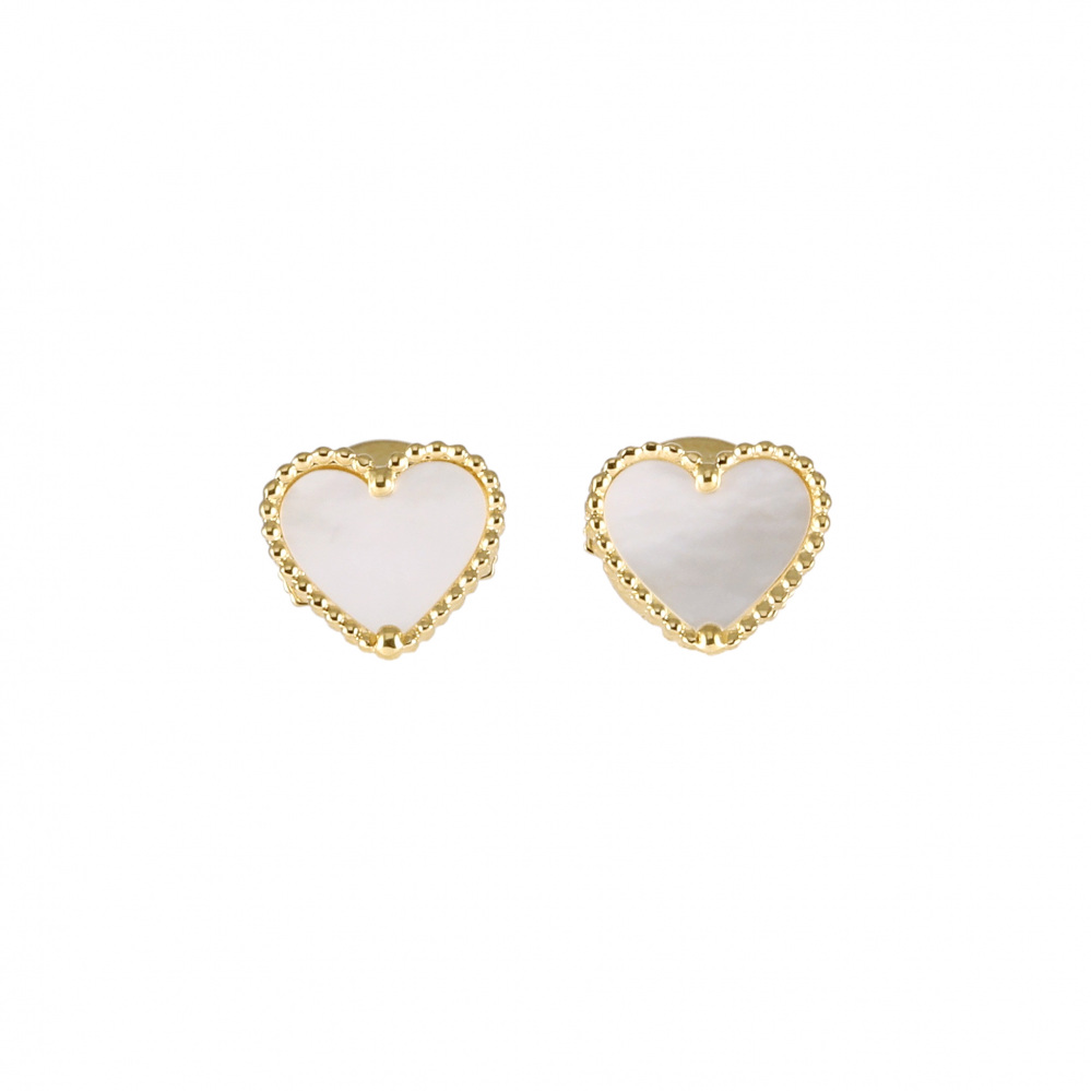 Van Cleef & Arpels Sweet Alhambra Heart Motif Earrings 18K Yellow Gold Mother of Pearl
