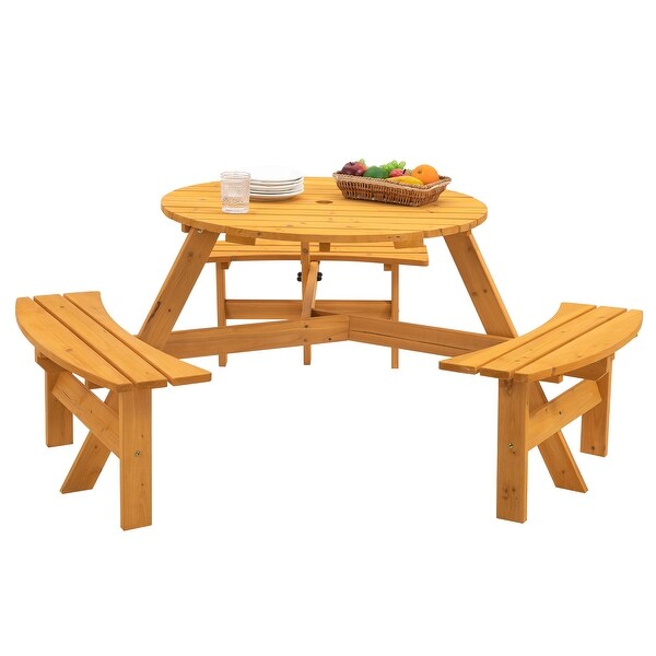 6/8 Person Wooden Picnic Table,DIY w/ 3/4 Builtin Benches,1720lb/2220lb Capacity,Outdoor Camping Dining Table with Seat