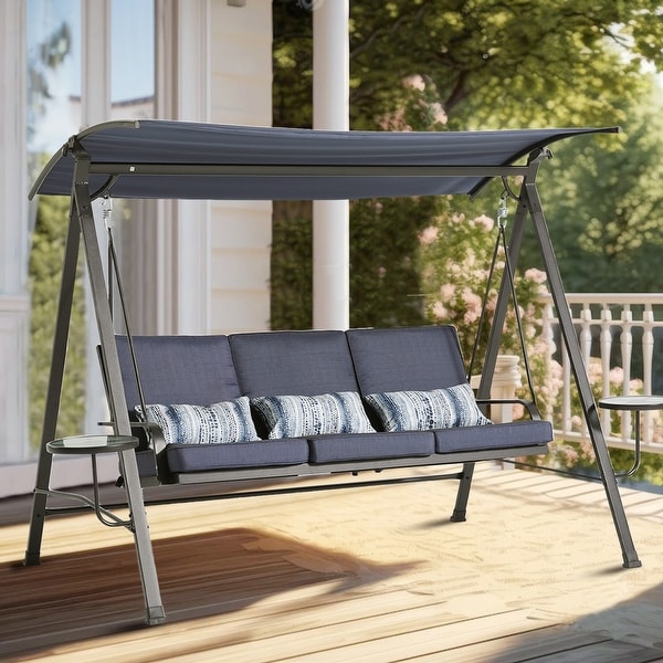 3 Seat Deluxe Outdoor Patio Porch Swing with Weather Resistant Steel Frame,Adjustable Tilt Canopy,for Camping,Patio