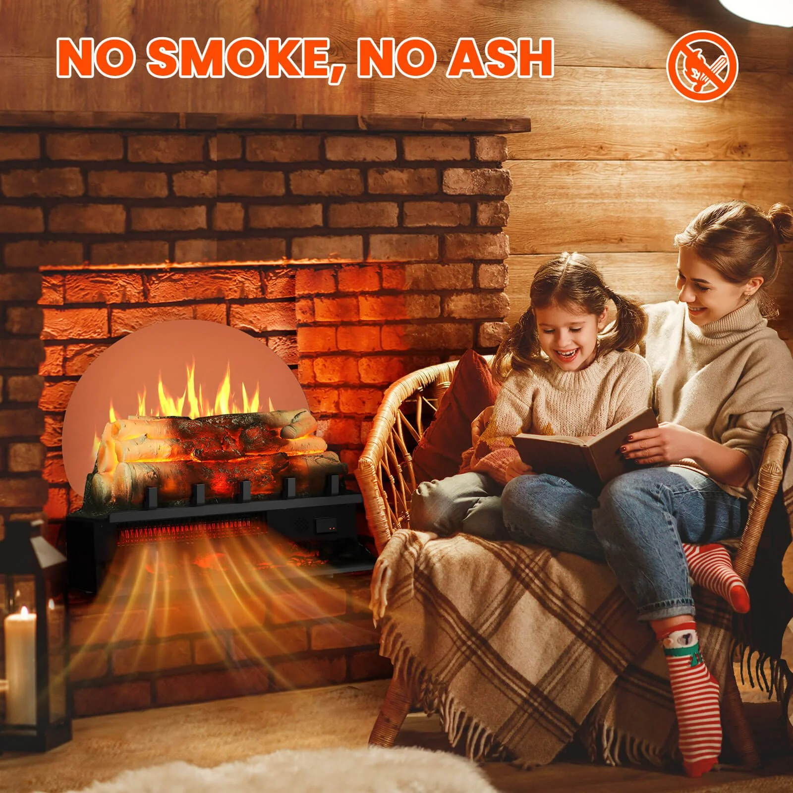 Electric Fireplace Log Heater with Infrared Flames L360CP