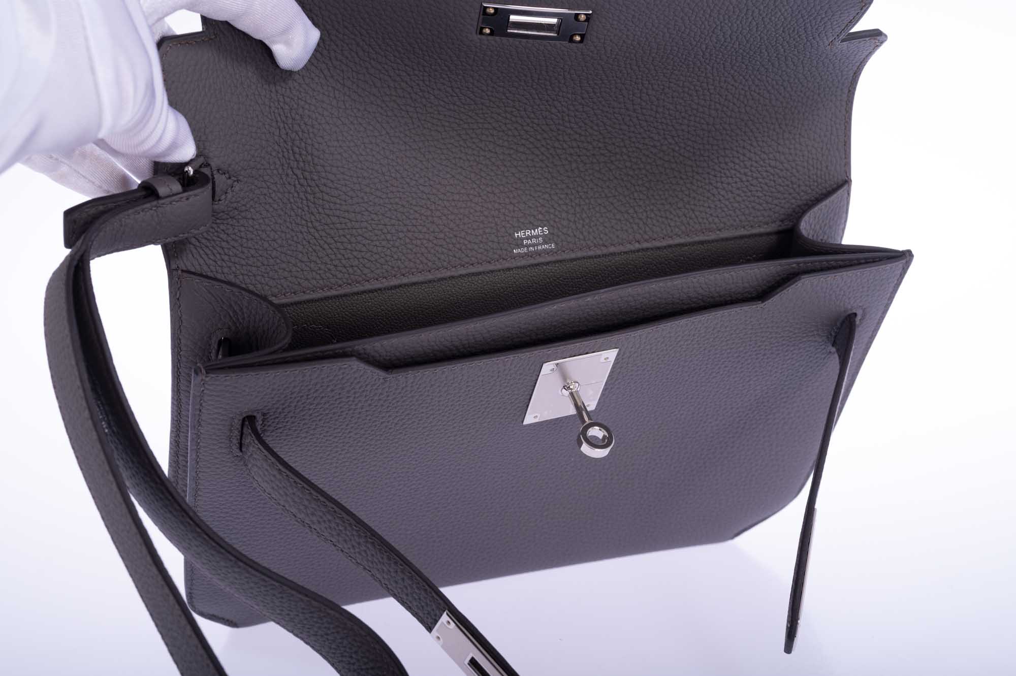 Hermès Kelly Depeches 25 Etain Togo Palladium Hardware