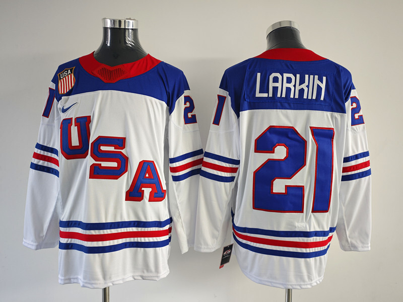 Men's United States Hockey Dylan Larkin #21 White 2026 Winter Olympics Jersey