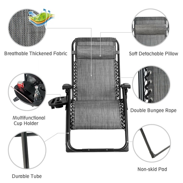 Gymax Folding Zero Gravity Lounge Chair Recliner w/ Cup Holder Tray