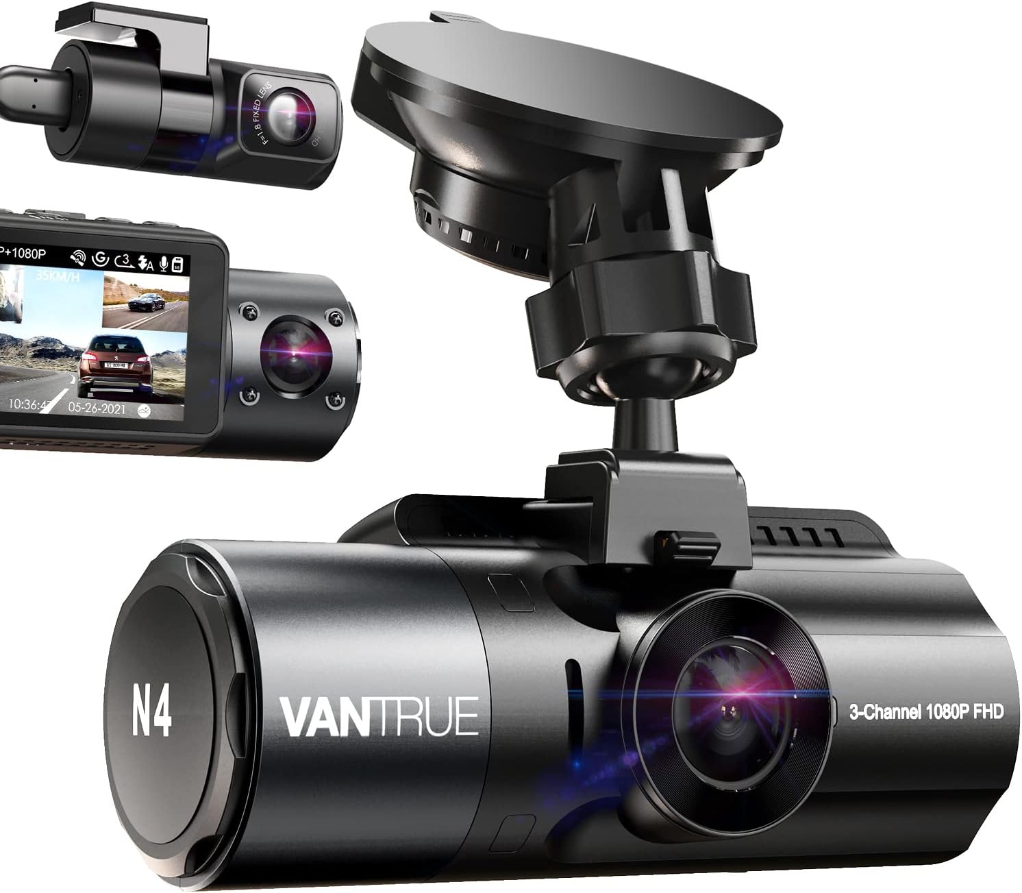 Channel Dash Cam, 4K+1080P Front and Rear, 1440P+1440P Front and Inside, 1440P+1440P+1080P Three Way Triple Car Camera, IR Night Vision, 24 Hours Parking Mode, Support 256GB Max