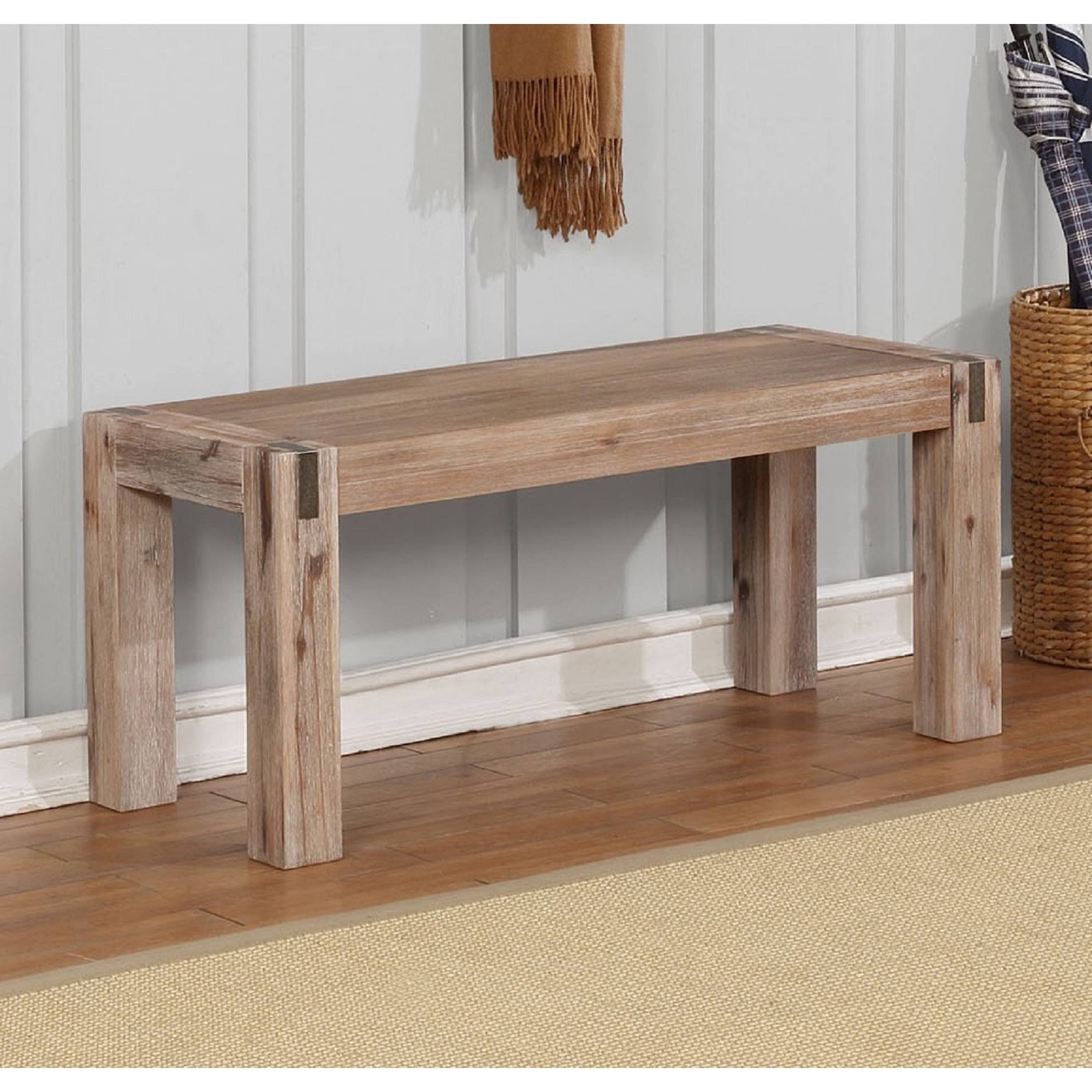 Woodstock Acacia Wood with Metal Inset 40x22 Bench, Brushed Driftwood
