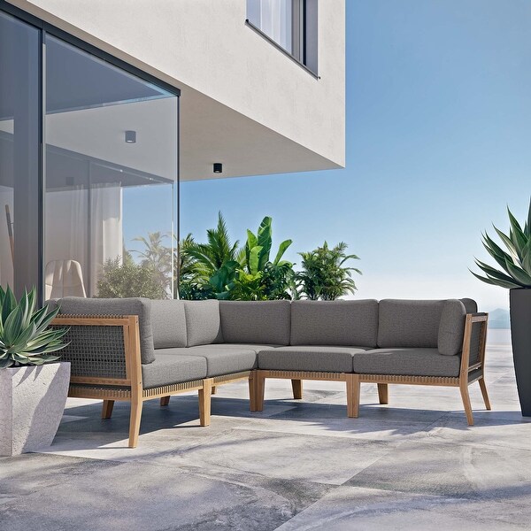 Clearwater Outdoor Patio Teak Wood 5Piece Sectional Sofa
