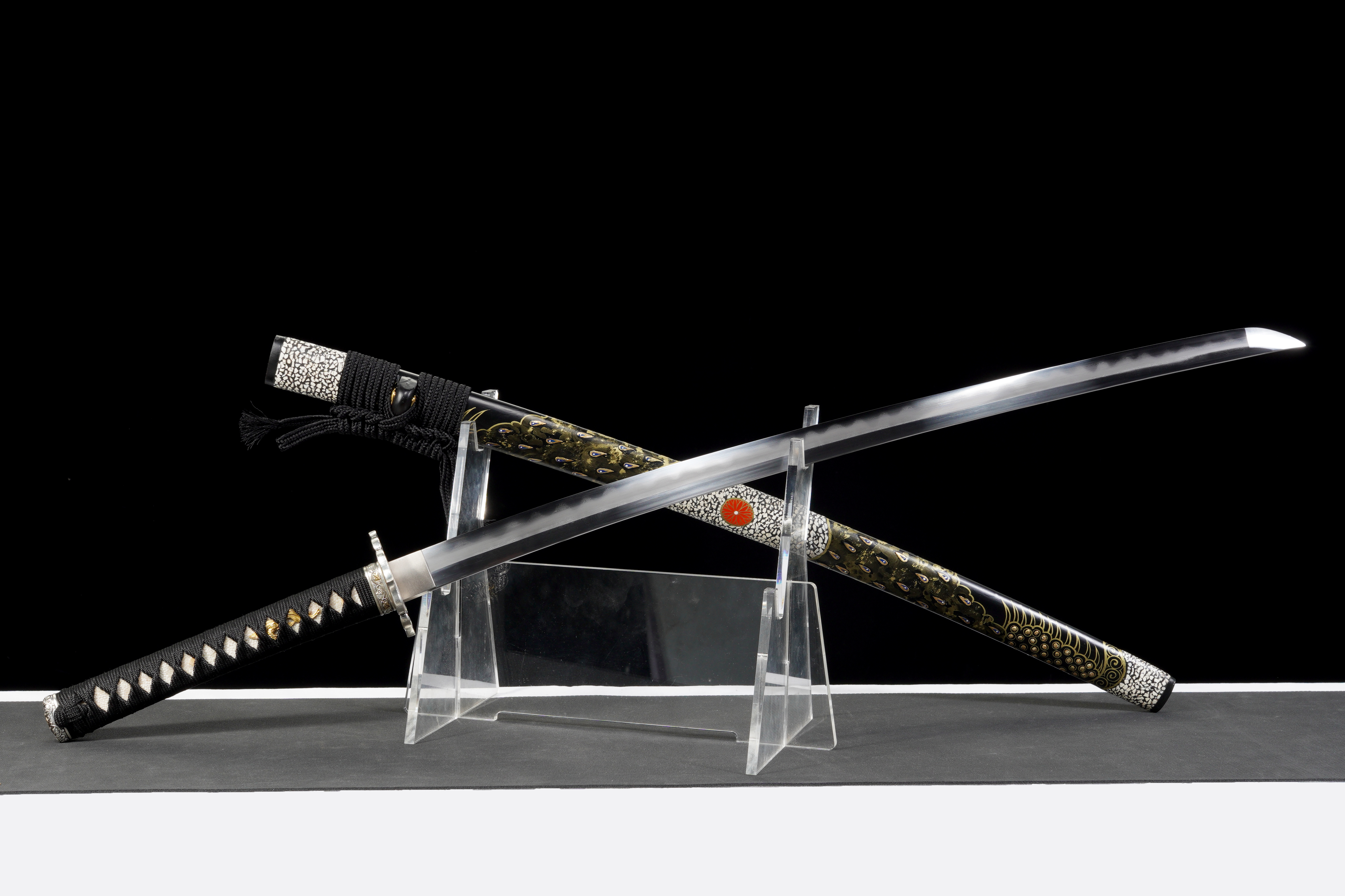 Handmade Japanese Katana Damascus Folded Steel Clay Tempered Full Tang
