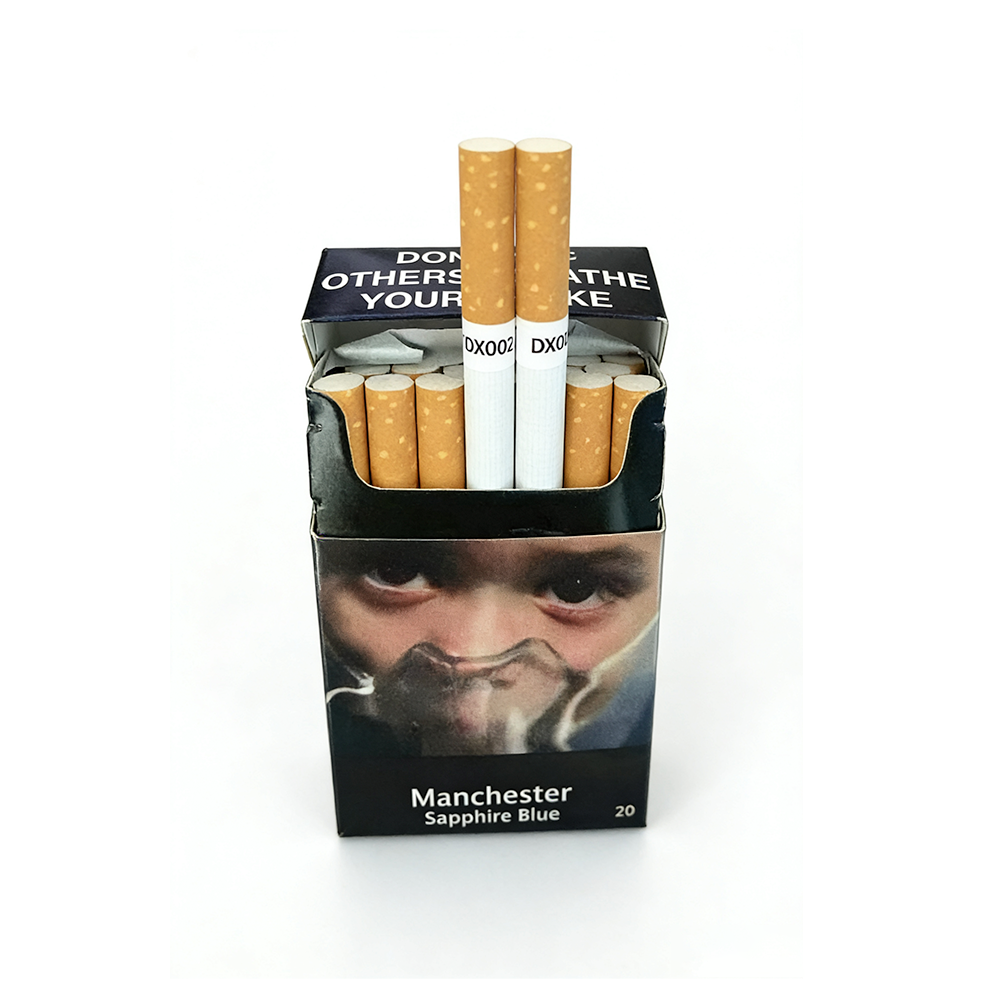 Manchester Sapphire Blue premium cigarette pack showing filter tips