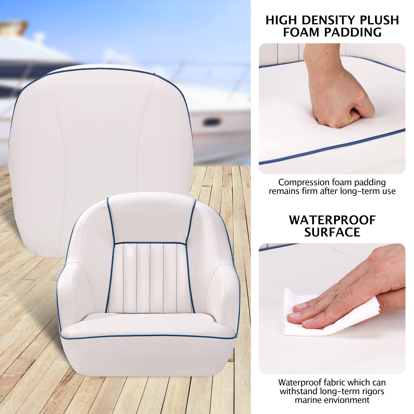 2026 Pontoon Boat Seat, Captains Bucket Boat Seat, Back Folding Boat, Boat Cabin Seating – White & Blue