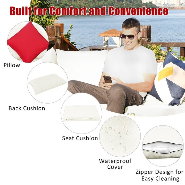 7PCS Patio Rattan Furniture Set Sectional Sofa Garden Cushion