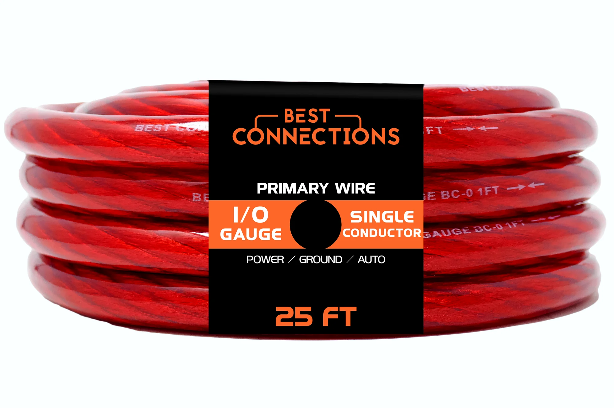 BEST CONNECTIONS 1/0Ga 25ft Red Translucent Power/Ground Electrical Auto Wire