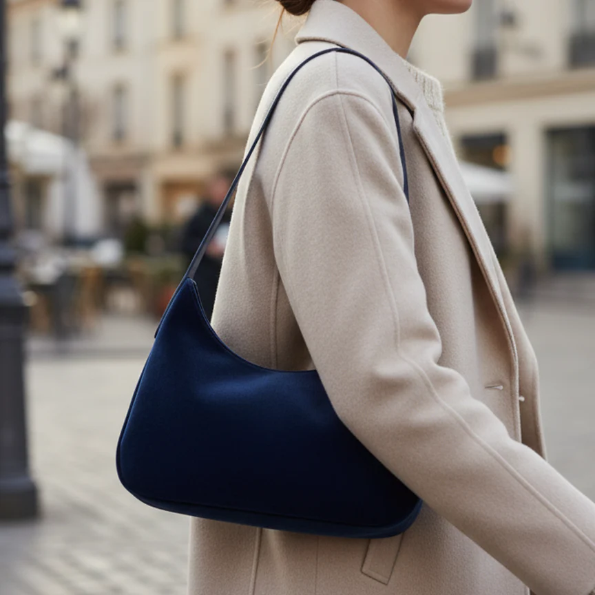 Deep Blue Velvet Hobo