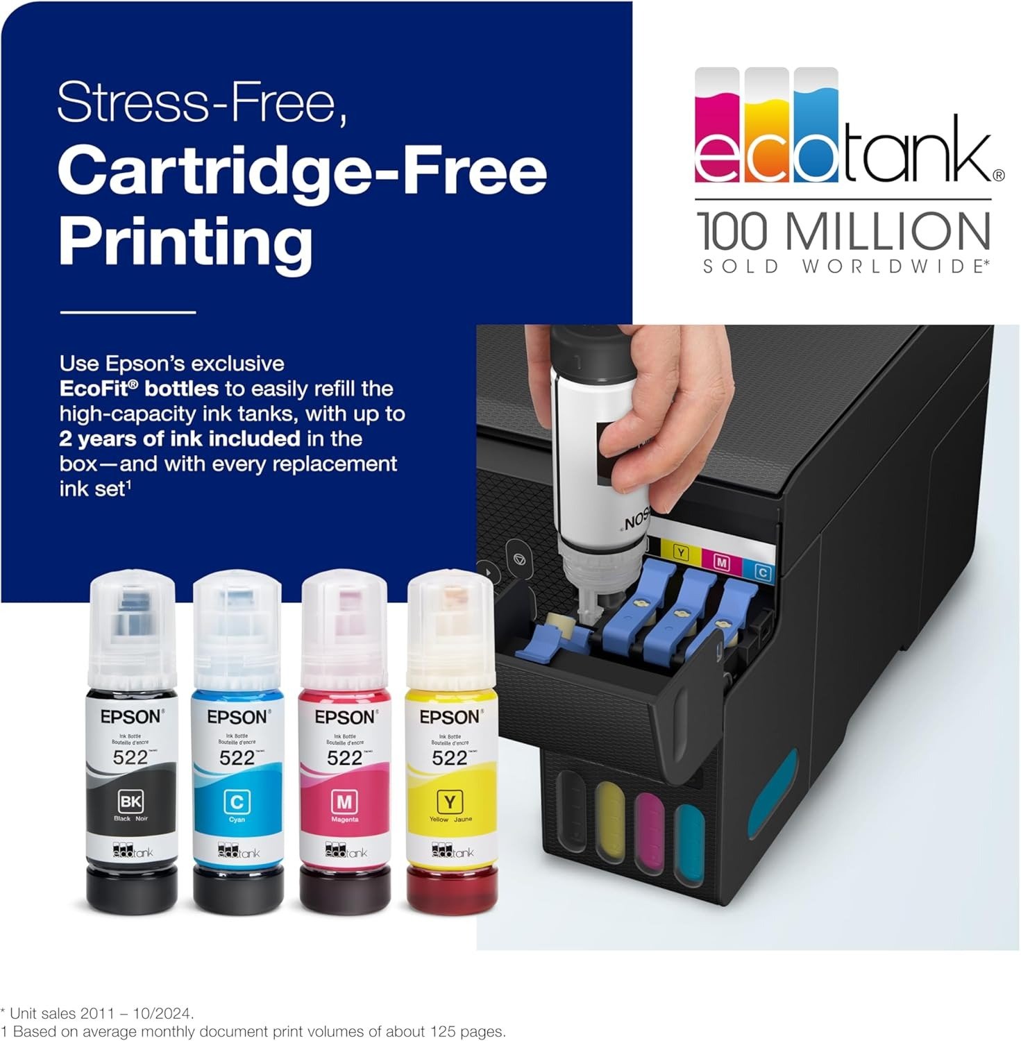 Wireless Color All-in-One Cartridge-Free Supertank with Scan and Copy, The Ideal Basic Home Printer – Black