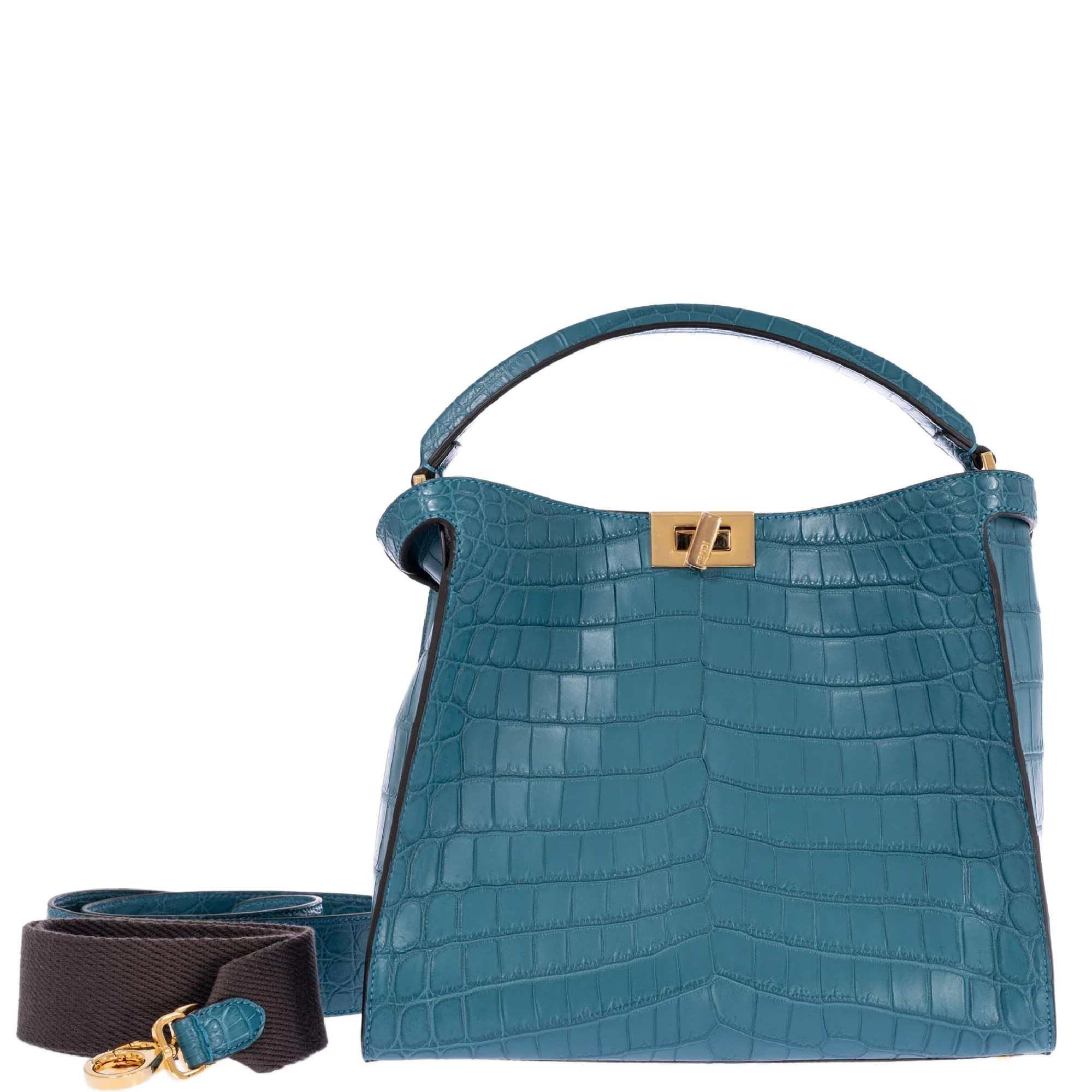 Fendi Peekaboo X-Lite Large Soft Matte Turquoise Crocodile Gold Hardware